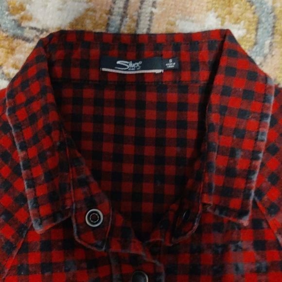 Silver snapdown Western style Buffalo plaid distressed show shirt. - Picture 6 of 7